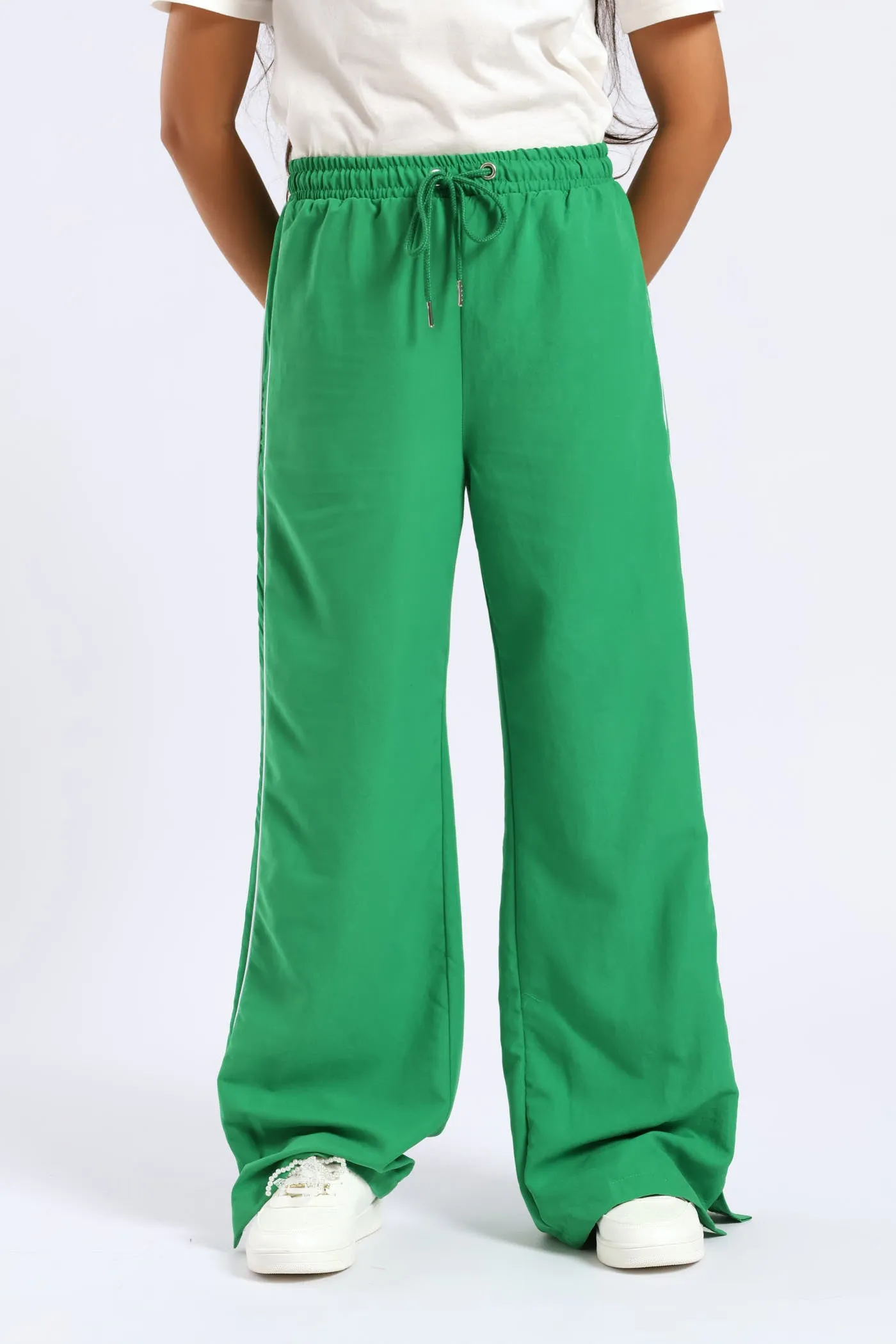 Girls Side Tape Wide Leg Woven Pants - Green sold by Edgars