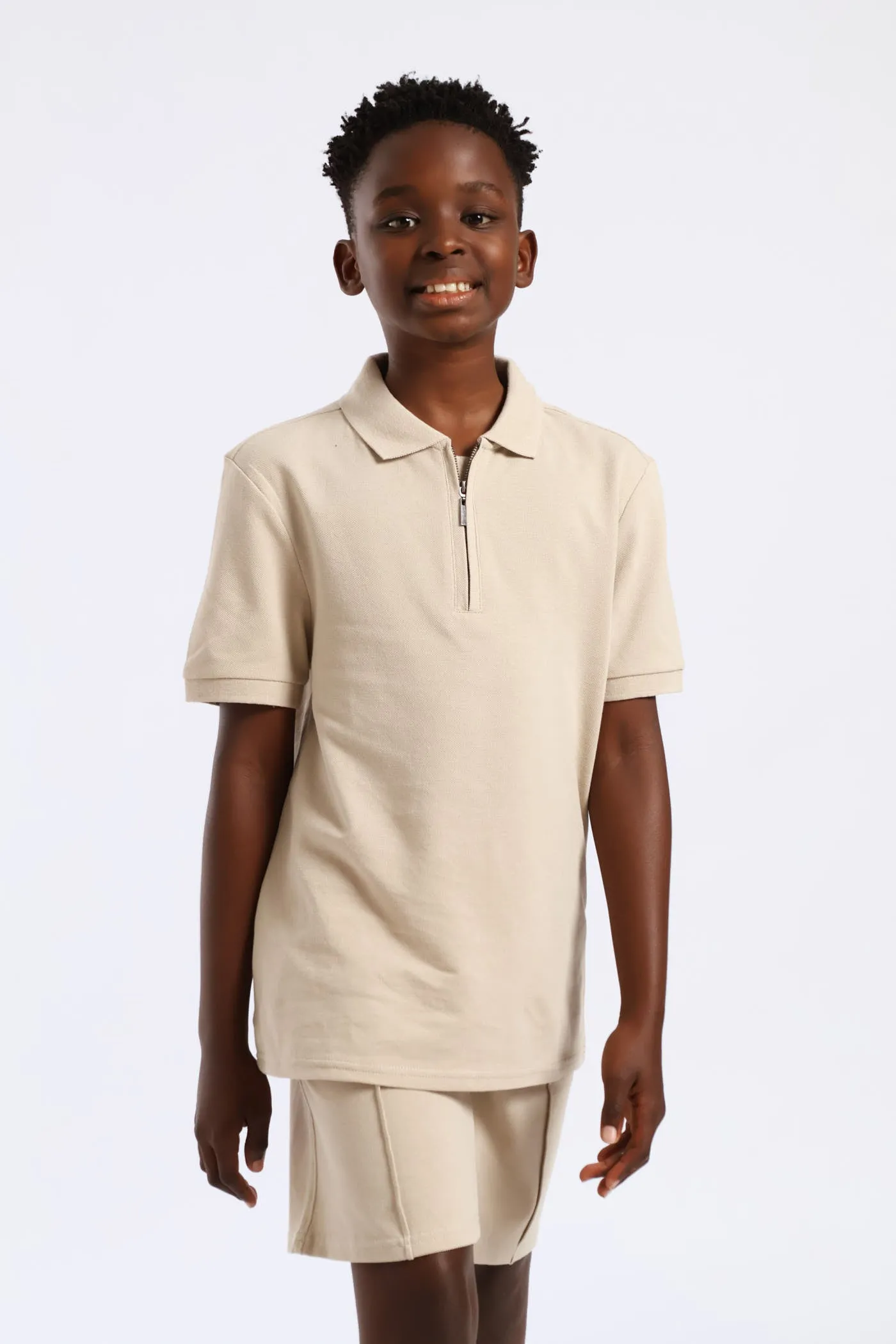 Boys Pique Zip Golfer - Stone sold by Edgars product image thumbnail 2