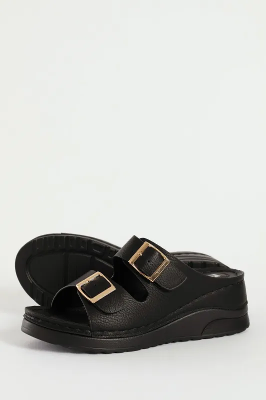 Platform Open Toe Sandal - Black sold by Edgars