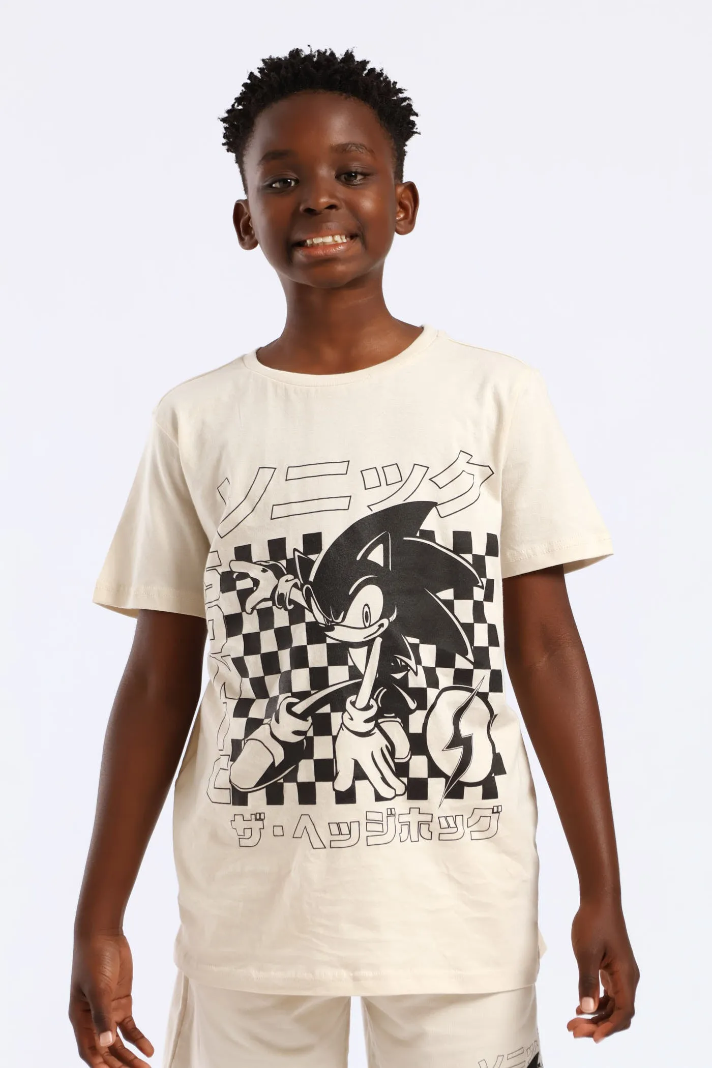 Boys Sonic Check T-Shirt - Stone sold by Edgars