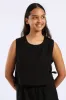 Girls Tie Detail Linen Top - Black sold by Edgars