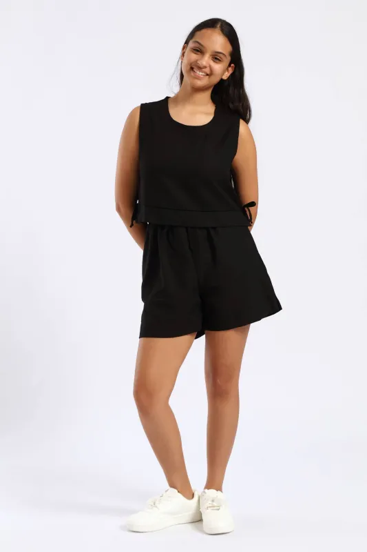 Girls Wide Hem Loose Fit Linen Short - Black sold by Edgars