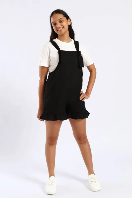 Girls Linen Frill Dungaree - Black sold by Edgars