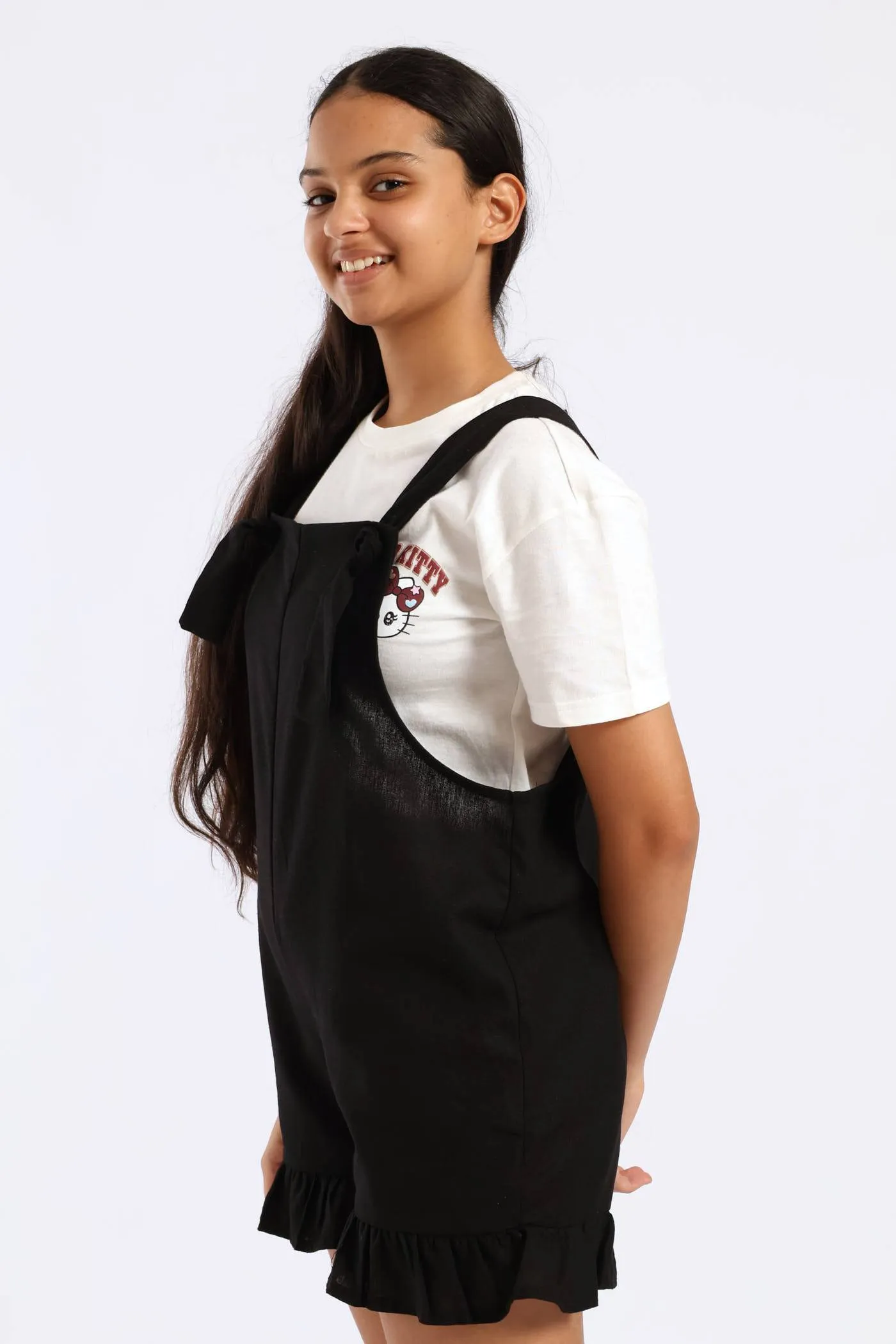 Girls Linen Frill Dungaree - Black sold by Edgars product image thumbnail 2