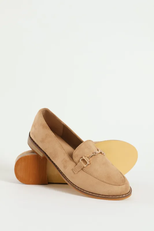 Microfibre Flat Gold Trim Loafer - Taupe sold by Edgars