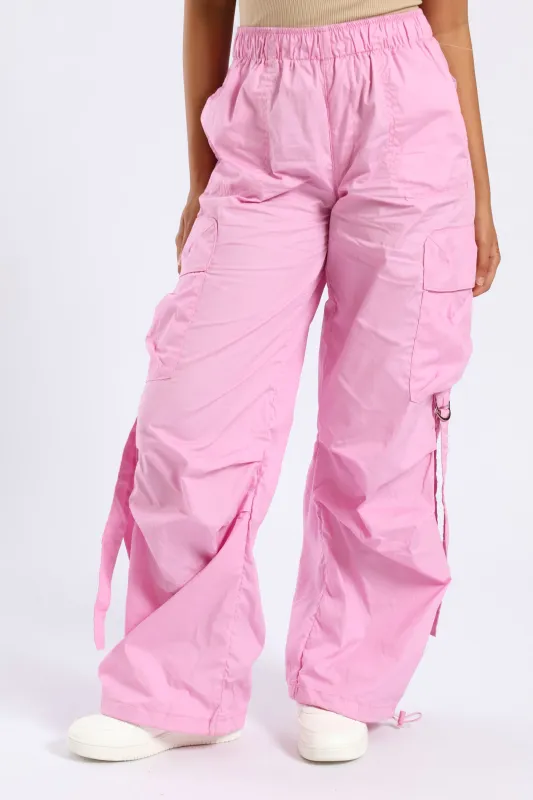 Girls Cargo Parachute Pants - Pink sold by Edgars