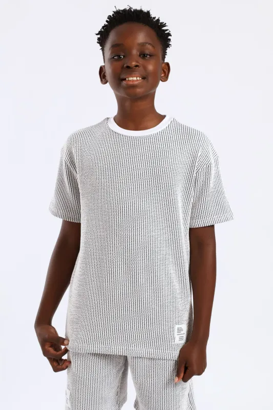 Boys Stripe Seersucker Textured T-Shirt - Denim sold by Edgars