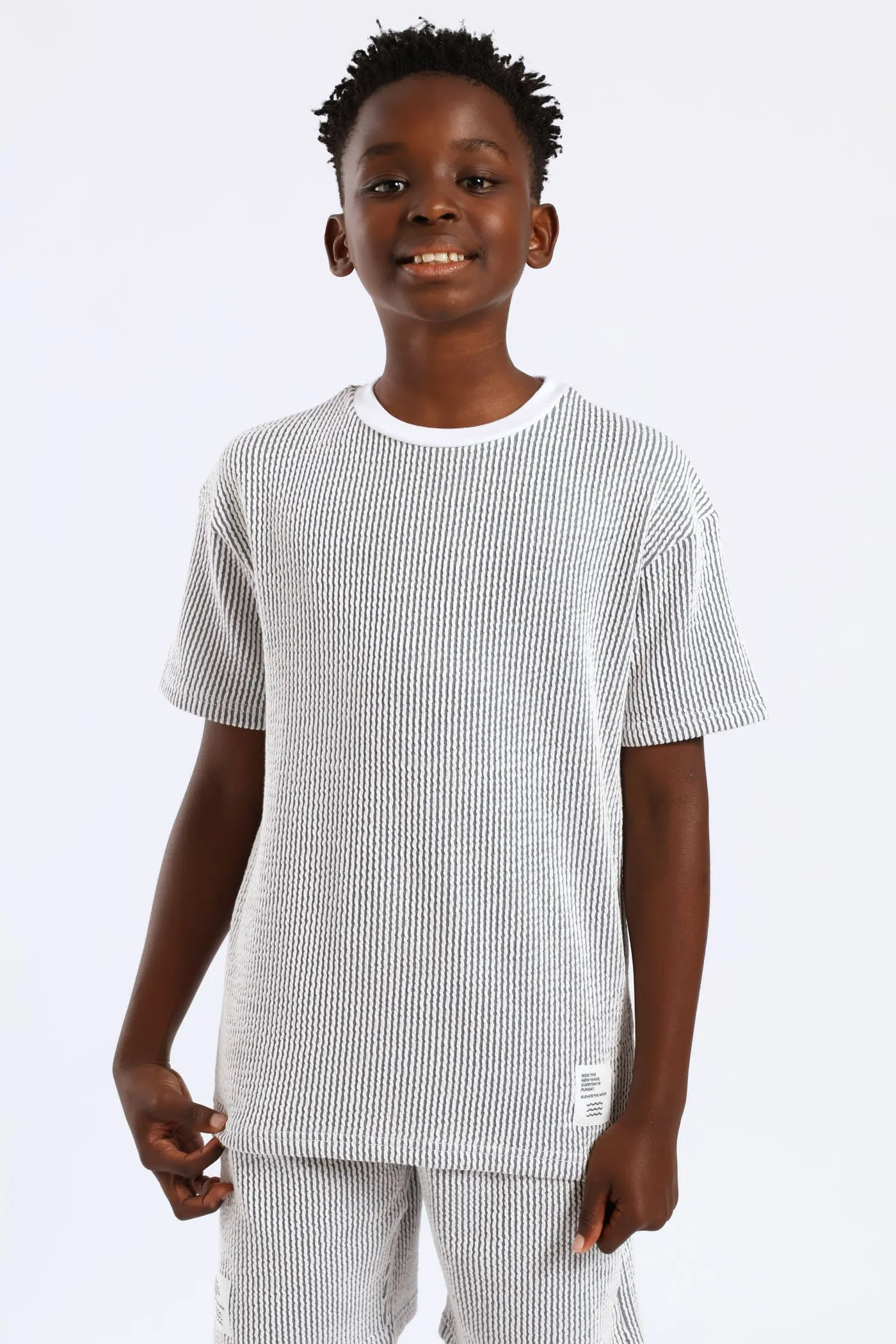 Boys Stripe Seersucker Textured T-Shirt - Denim sold by Edgars