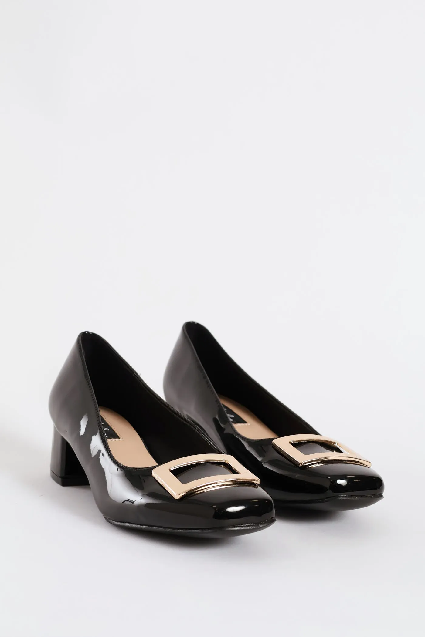 Square Toe Block Court Heel With Trim - Black sold by Edgars