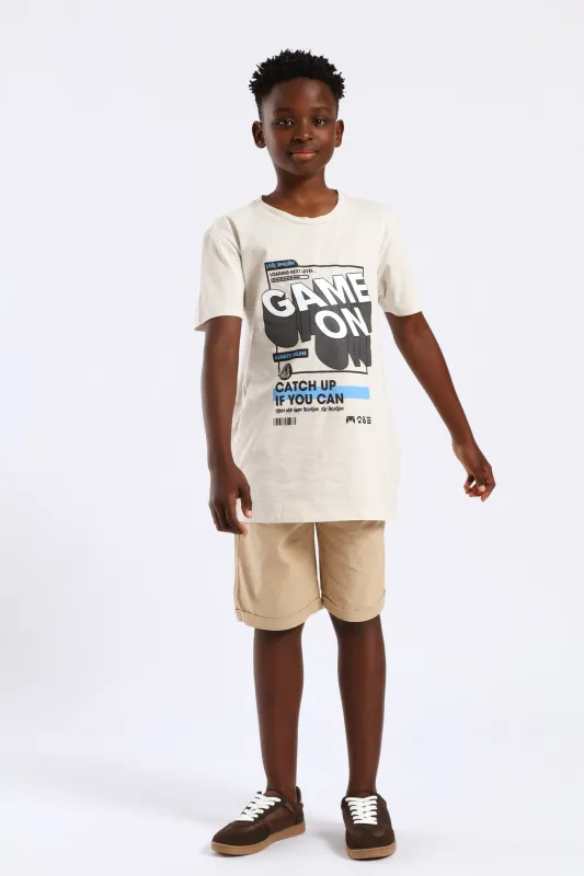 Boys Pull On Turn Up Woven Short - Khaki sold by Edgars