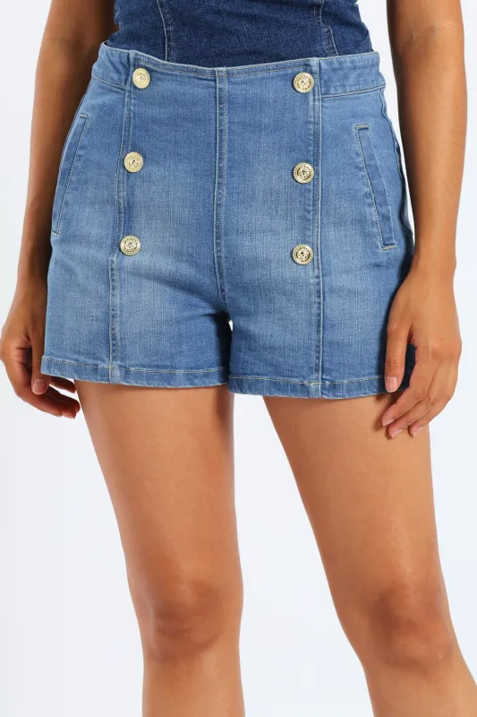 Decorative Button Welt Pocket Shorts - Light Blue sold by Edgars