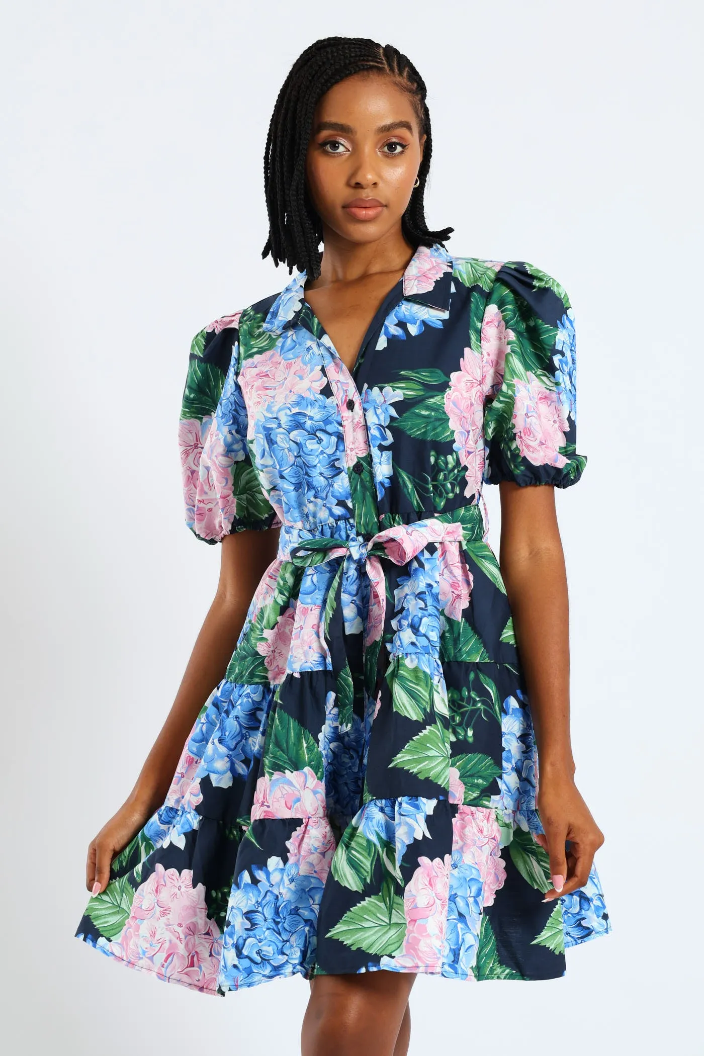 Collared Belted Tiered Shirt Dress - Multi sold by Edgars