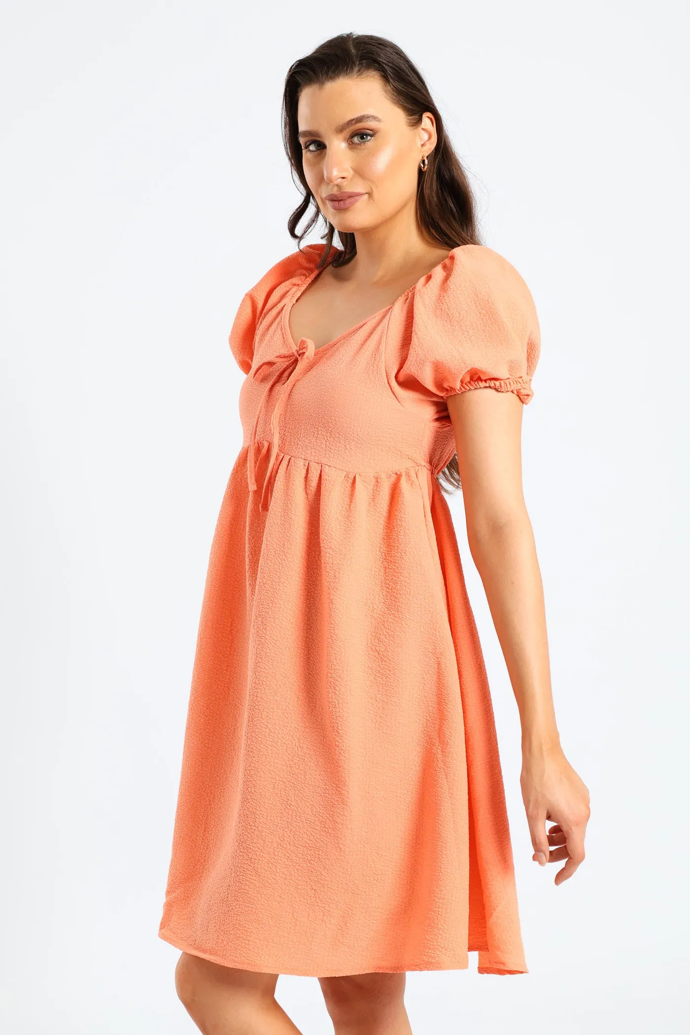 Puff Sleeve Tie-Front Gypsy Mini Dress - Light Coral sold by Edgars product image thumbnail 2