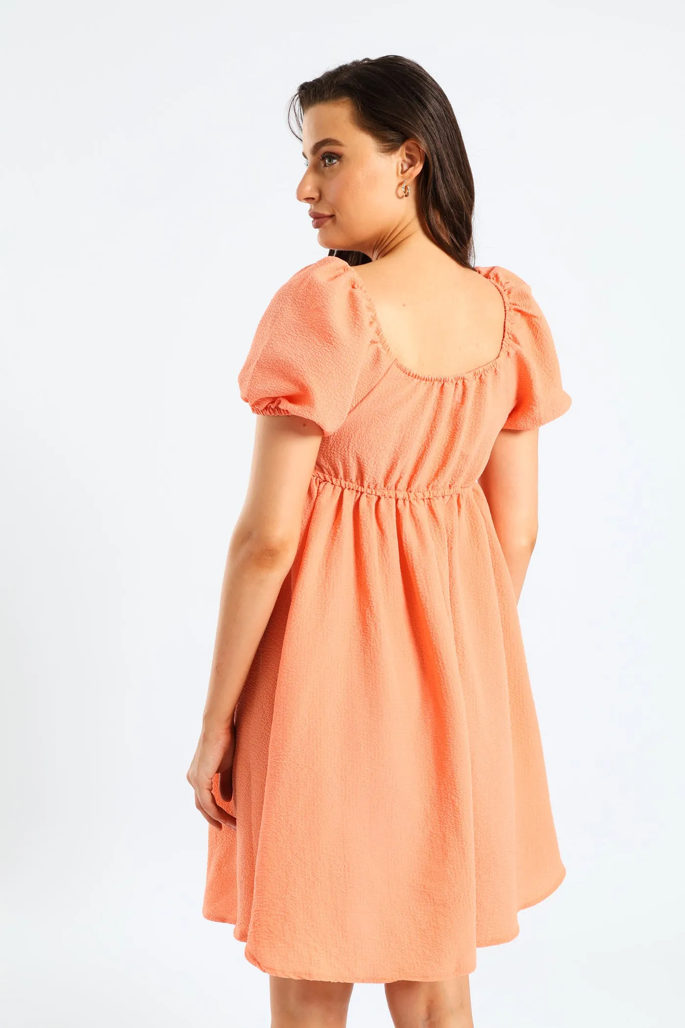 Puff Sleeve Tie-Front Gypsy Mini Dress - Light Coral sold by Edgars product image thumbnail 3
