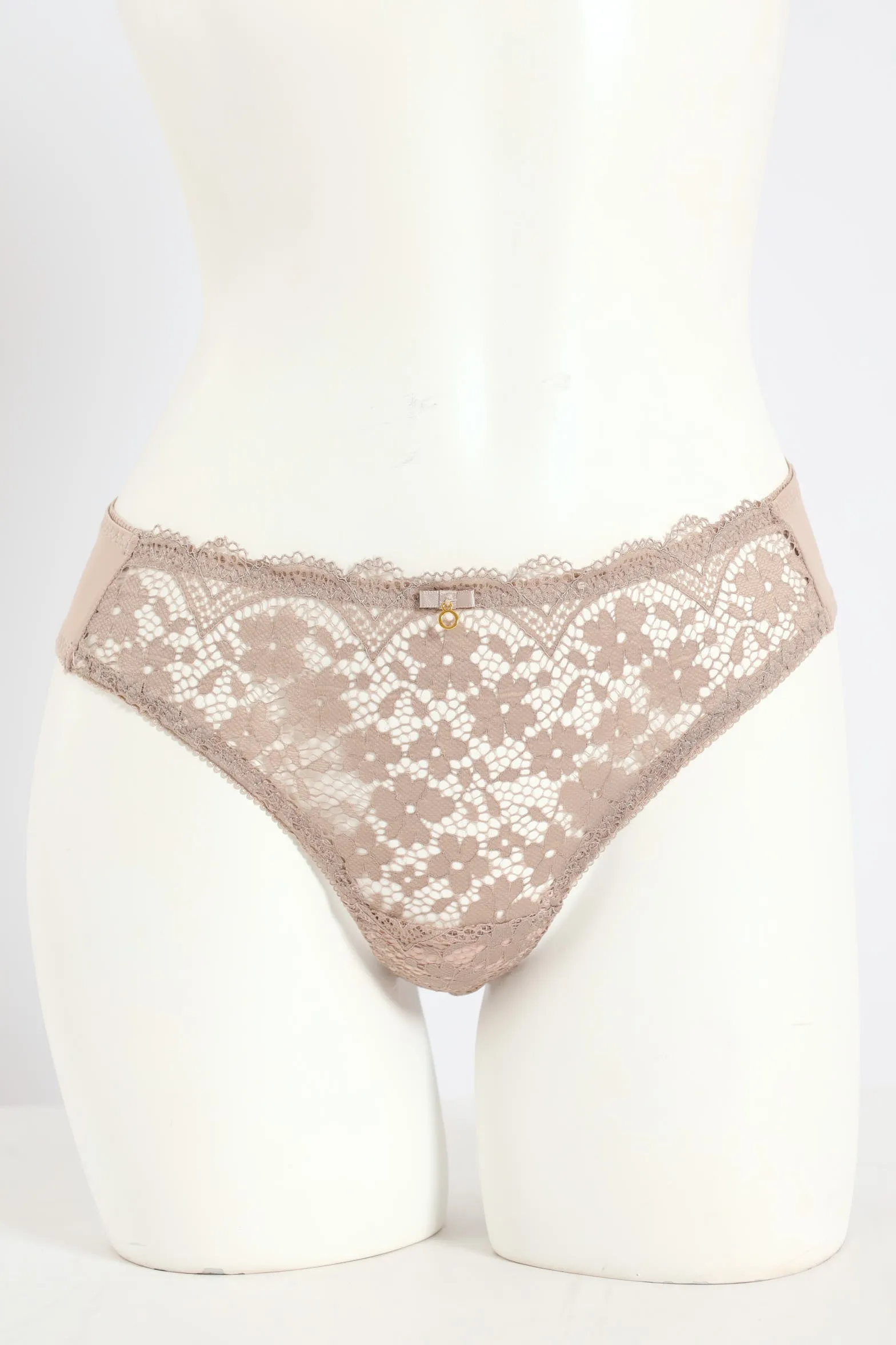 Microfibre & Lace Floral Thong - Stone sold by Edgars
