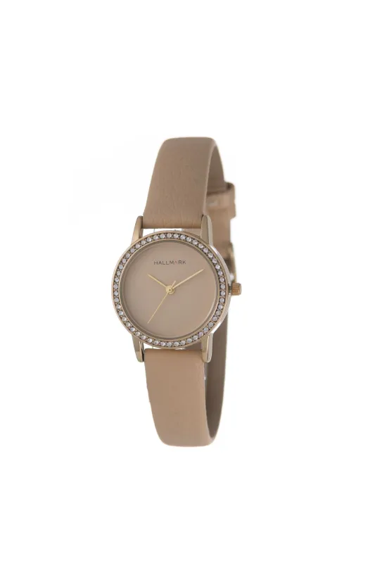 Round Stone Mocha Dial & Leather Strap Watch - Gold sold by Edgars
