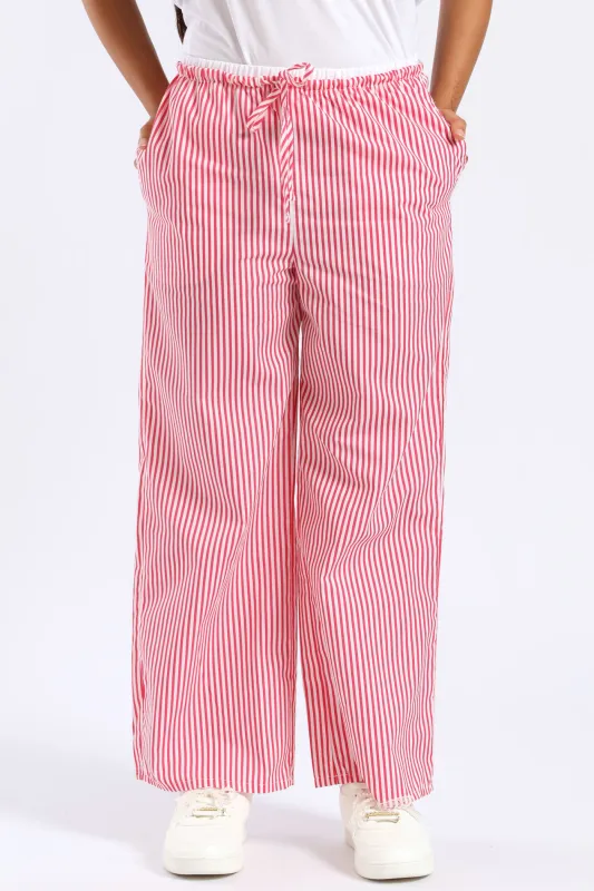Girls Double Waistband Stripe Wideleg Pant - White/Pink sold by Edgars