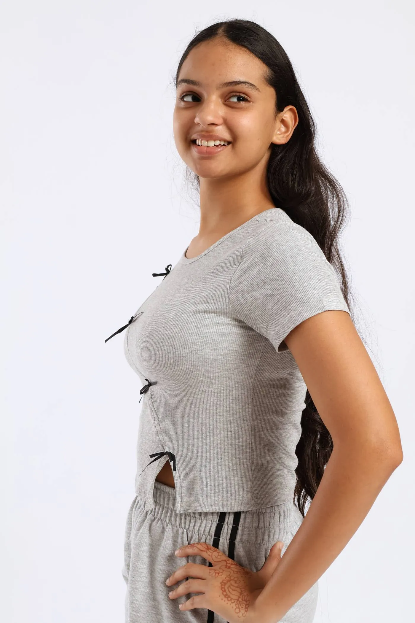 Girls Ribbed Bow Detail Tee - Grey sold by Edgars product image thumbnail 3