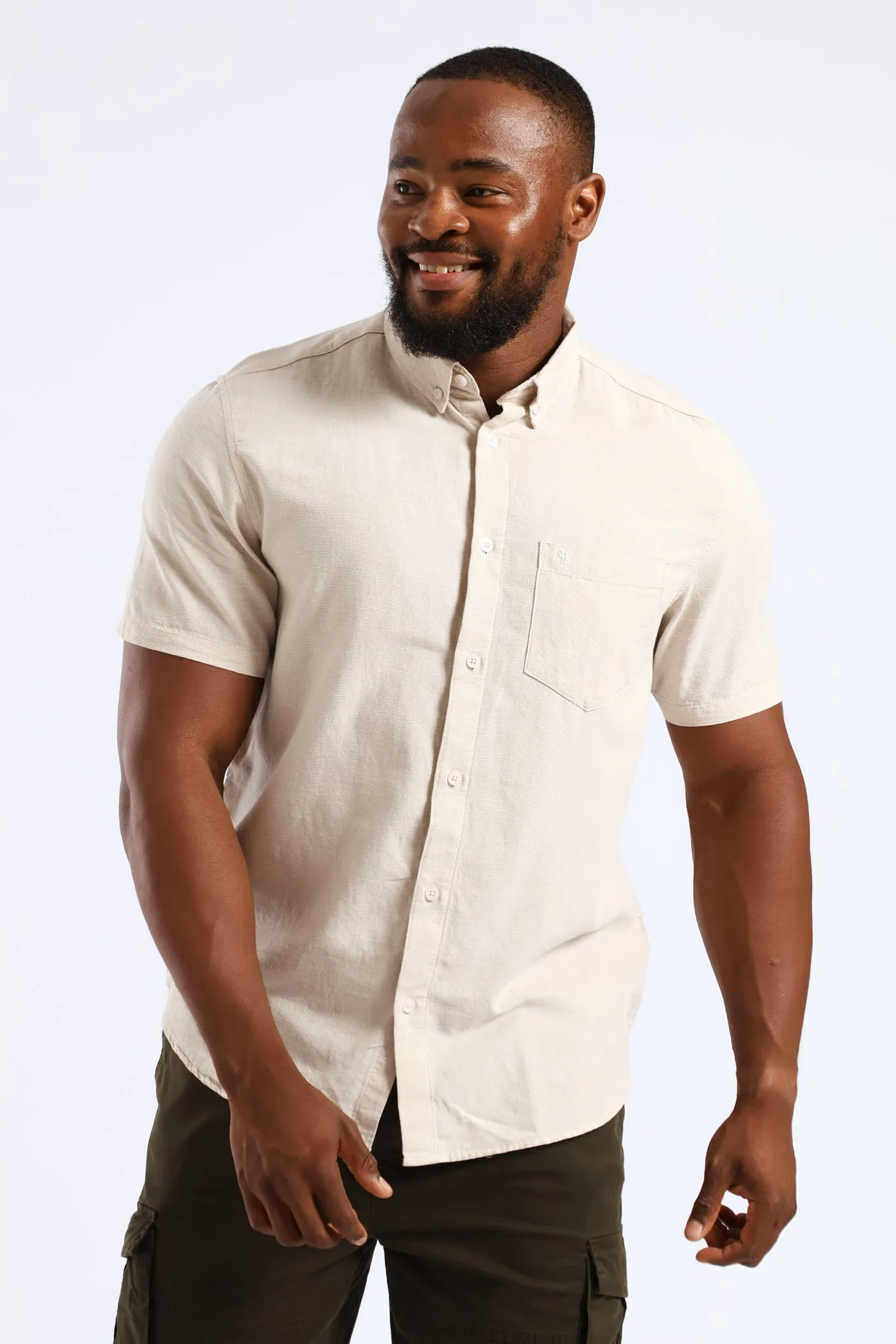 Short Sleeve Slub Shirt - Stone sold by Edgars