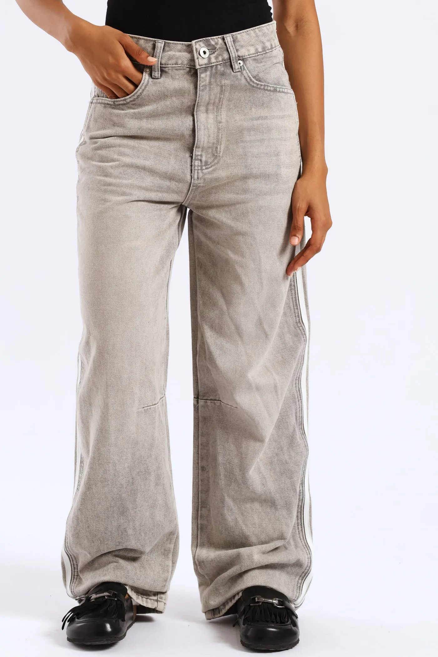Side Stripe Balloon Jean - Grey sold by Edgars