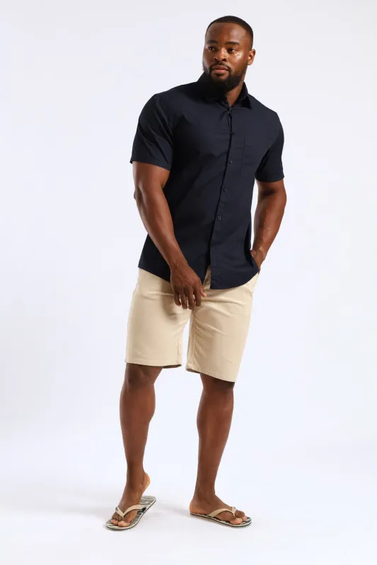 Short Sleeve Panel Poplin Shirt - Navy sold by Edgars