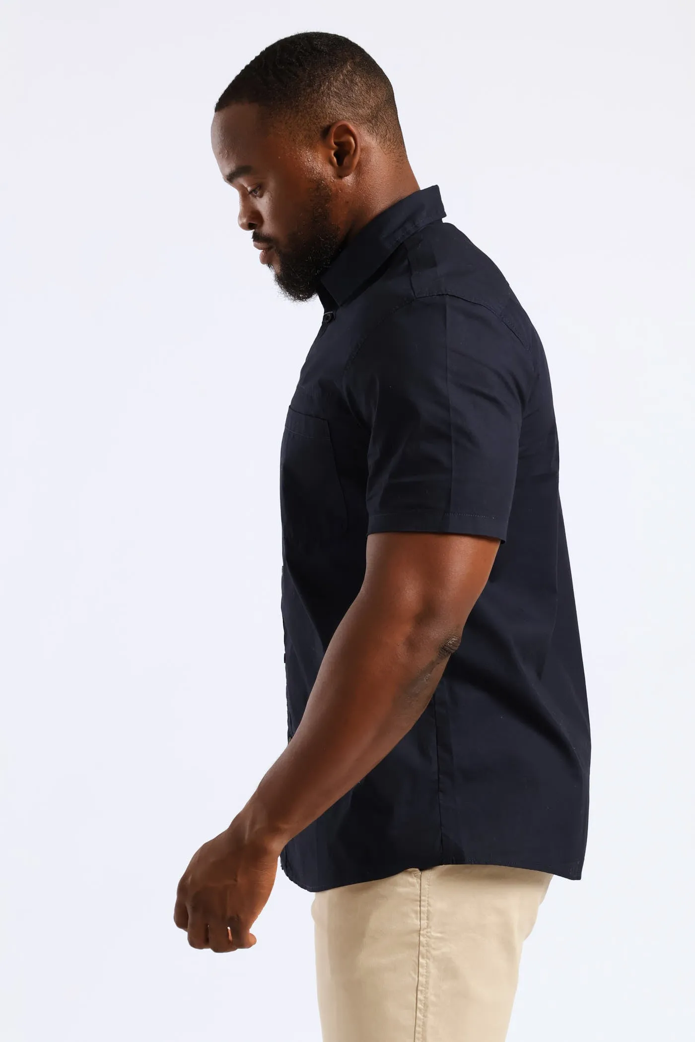 Short Sleeve Panel Poplin Shirt - Navy sold by Edgars product image thumbnail 3