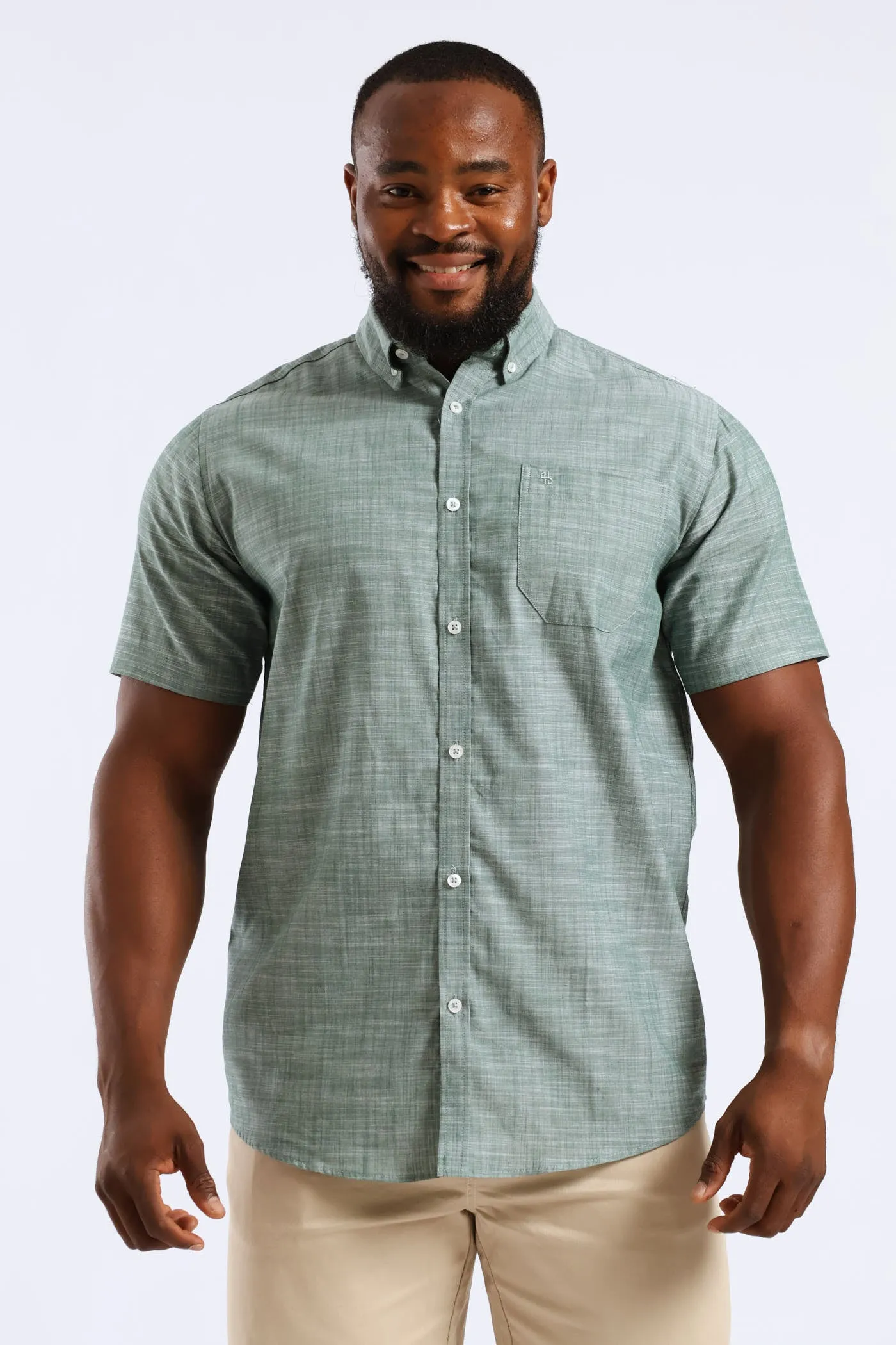 2 Tone Slub Button Down Shirt - Moss Green sold by Edgars