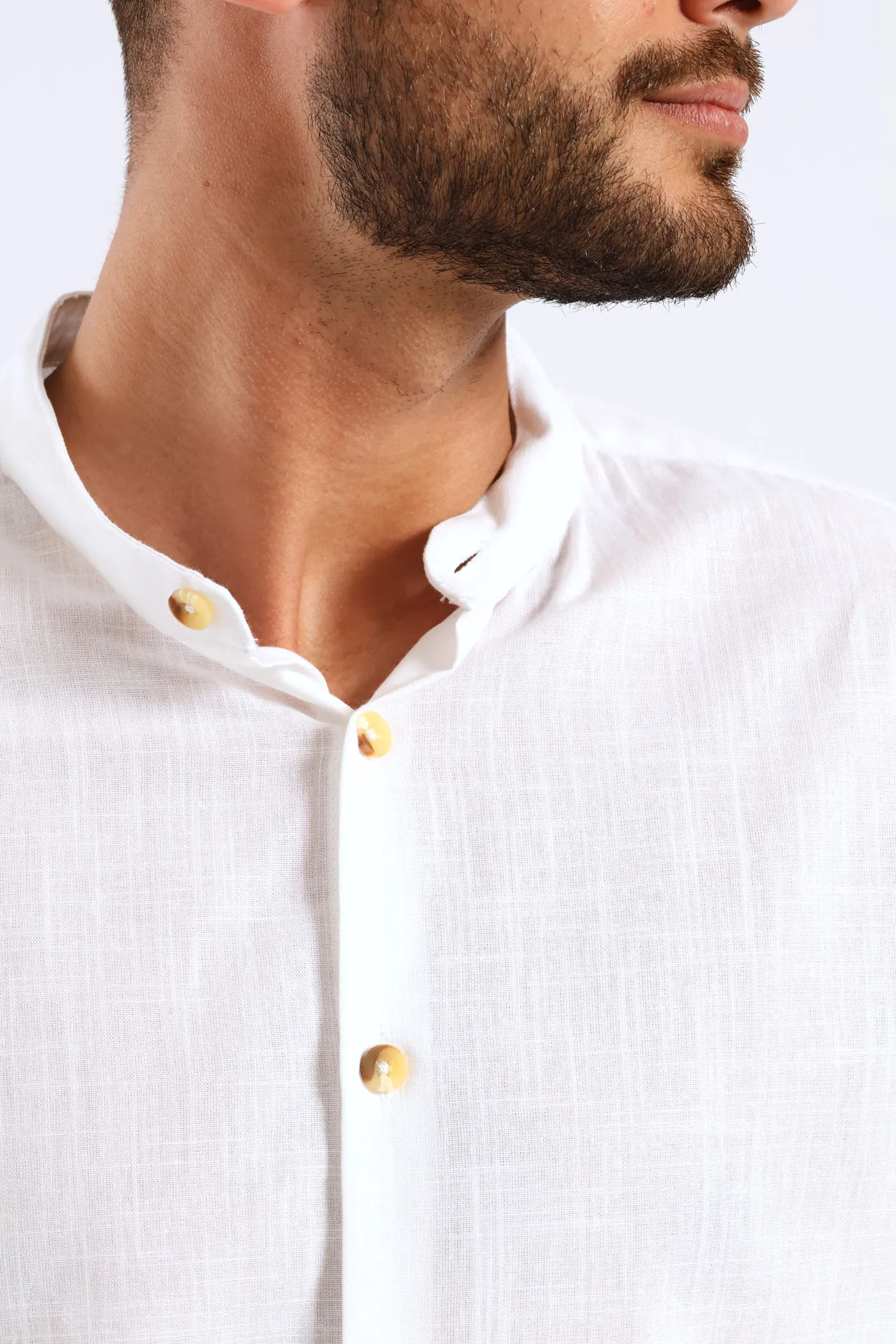 Long Sleeve Slim Linen Look Mandarin Shirt - White sold by Edgars product image thumbnail 4
