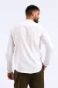Long Sleeve Slim Linen Look Mandarin Shirt - White sold by Edgars