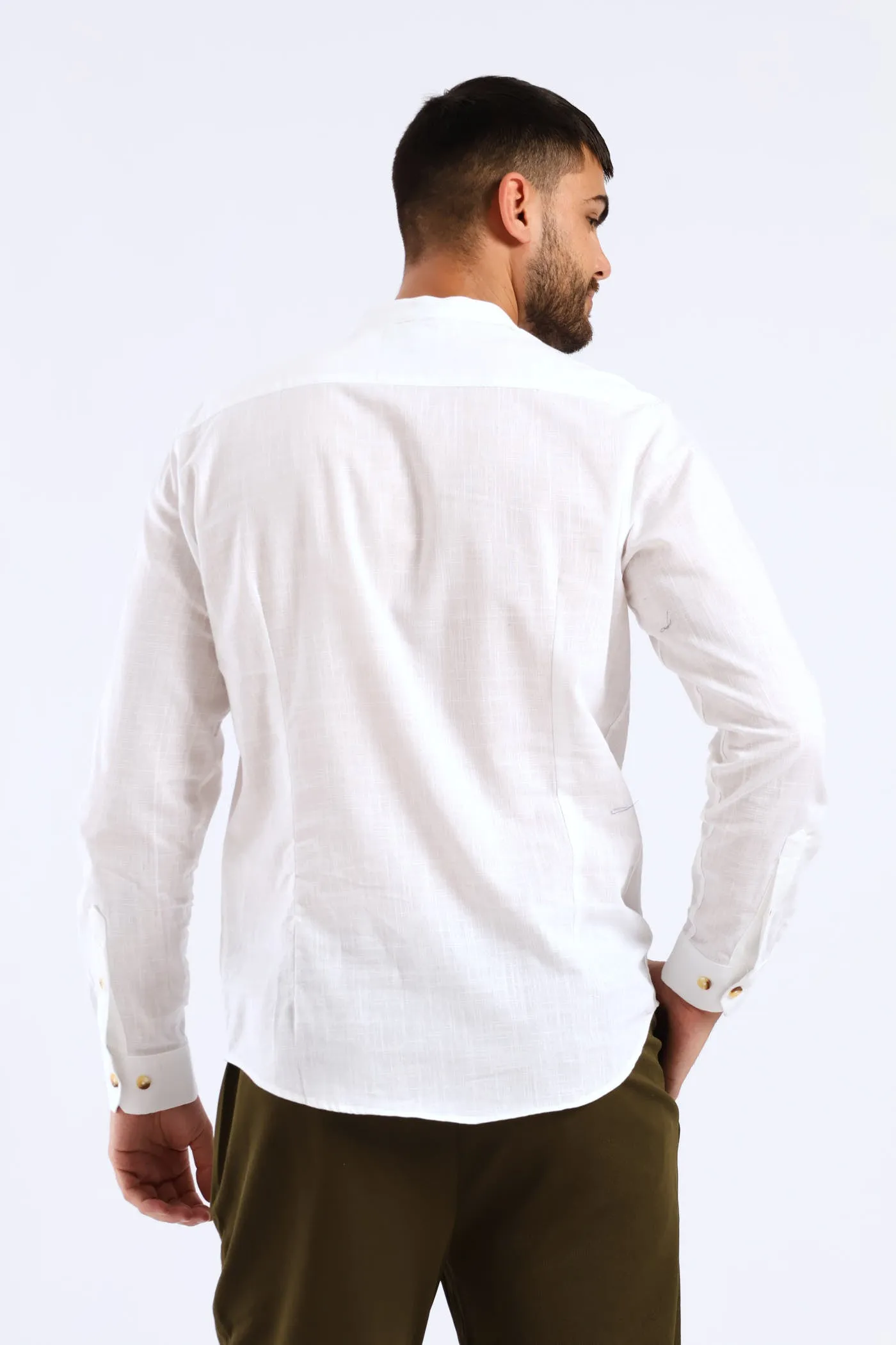Long Sleeve Slim Linen Look Mandarin Shirt - White sold by Edgars product image thumbnail 2