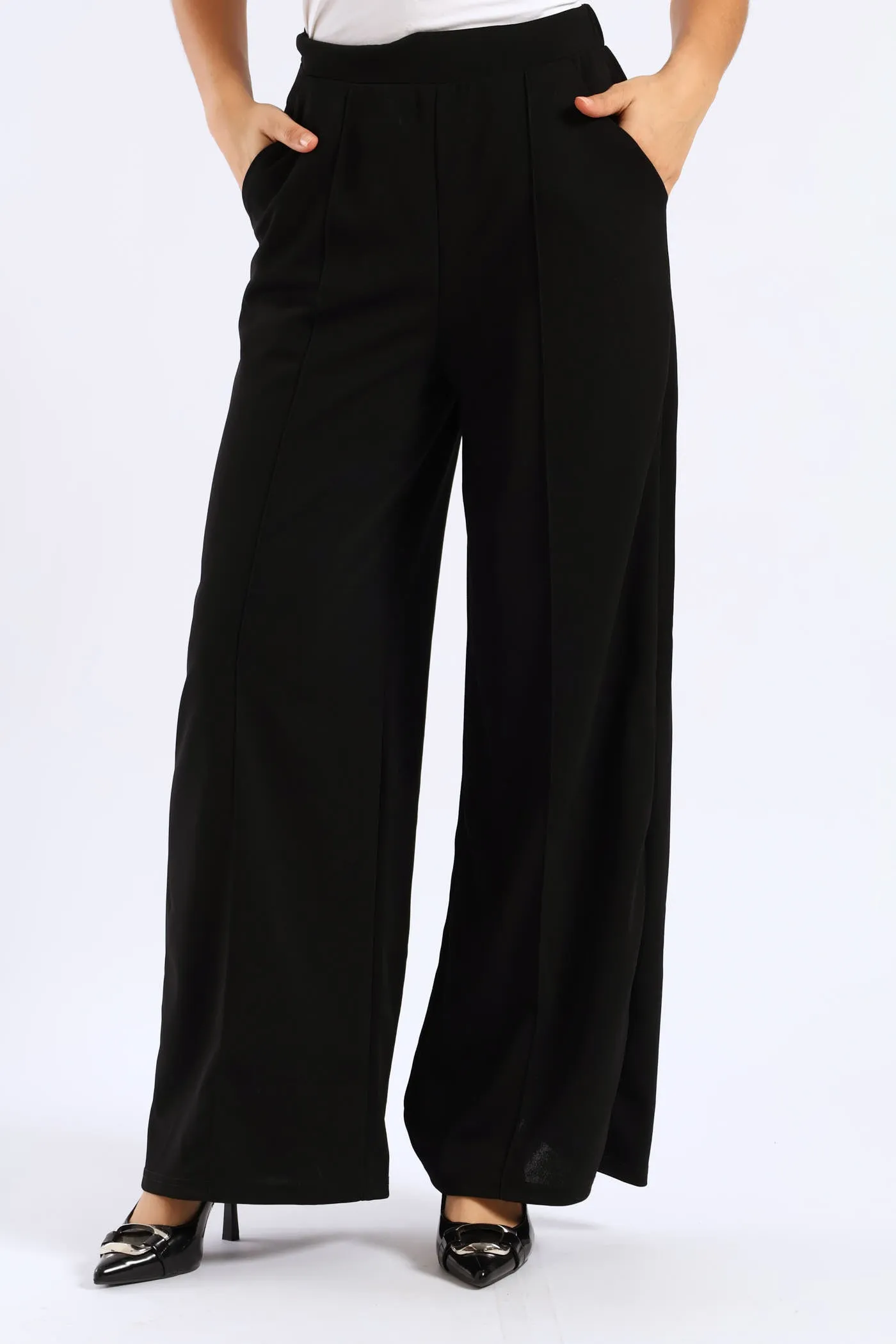 Pintuck Pull Up Wide Leg Pant - Black sold by Edgars