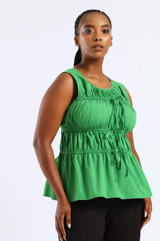 Elasticated Tiered Flare Bow Detail Top - Green sold by Edgars