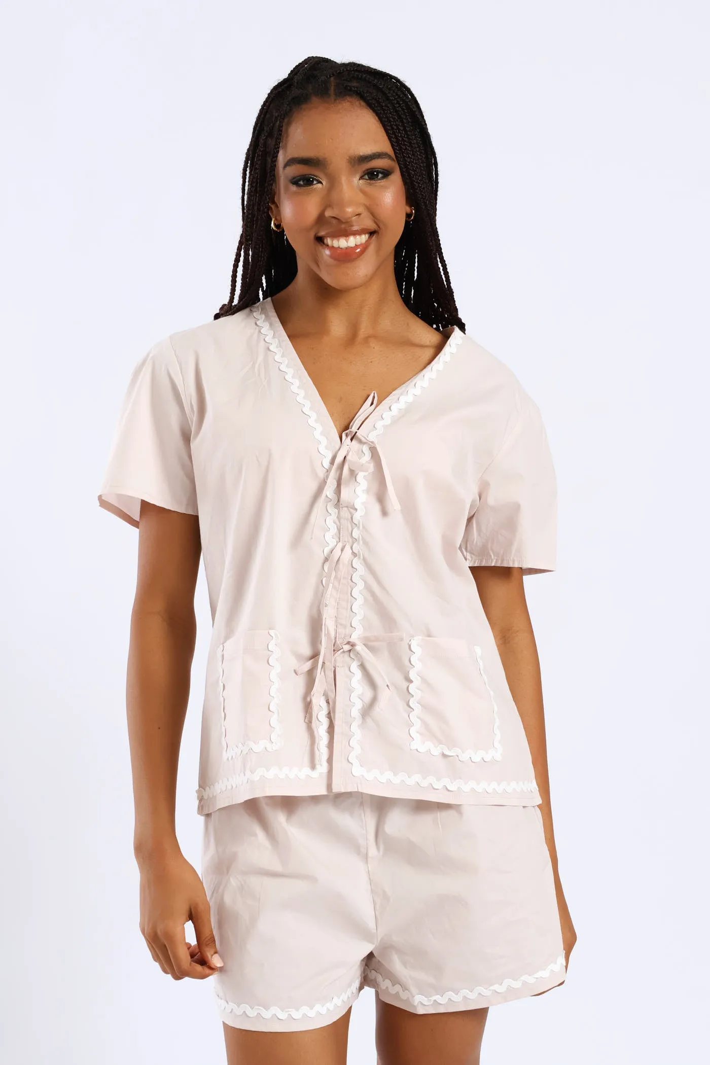 Tie Front Detail Sleep Set - Light Grey sold by Edgars