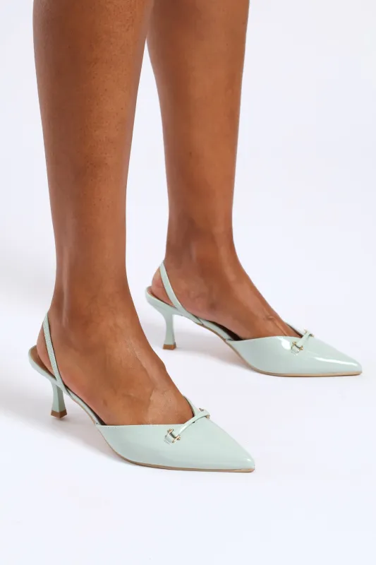 V-Cut Tonal Bar Trim Mule Sandal - Sage sold by Edgars