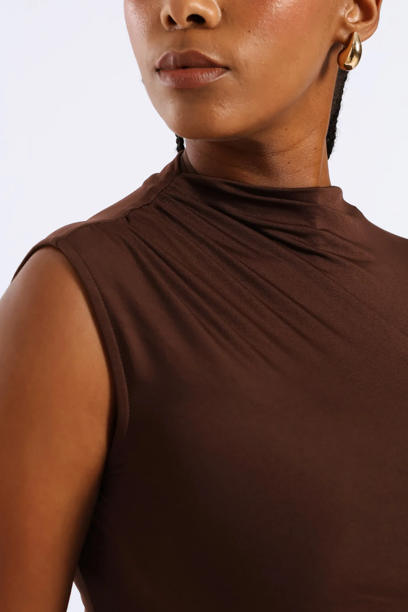 Hi-Neck Ruched Slinky Midi Dress - Brown sold by Edgars product image thumbnail 3