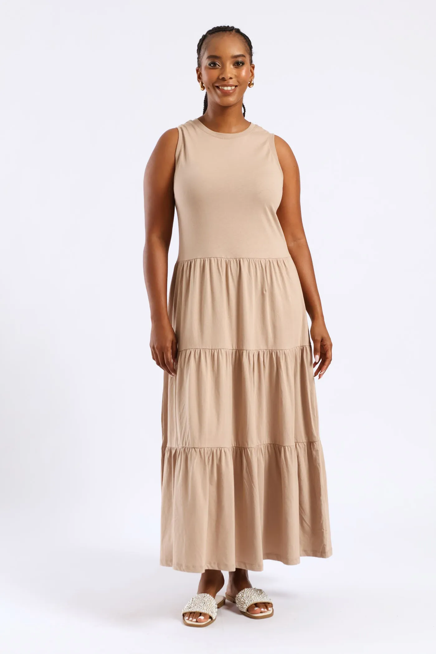 Rib Neck Tiered Cotton Midaxi Dress - Taupe sold by Edgars product image thumbnail 5