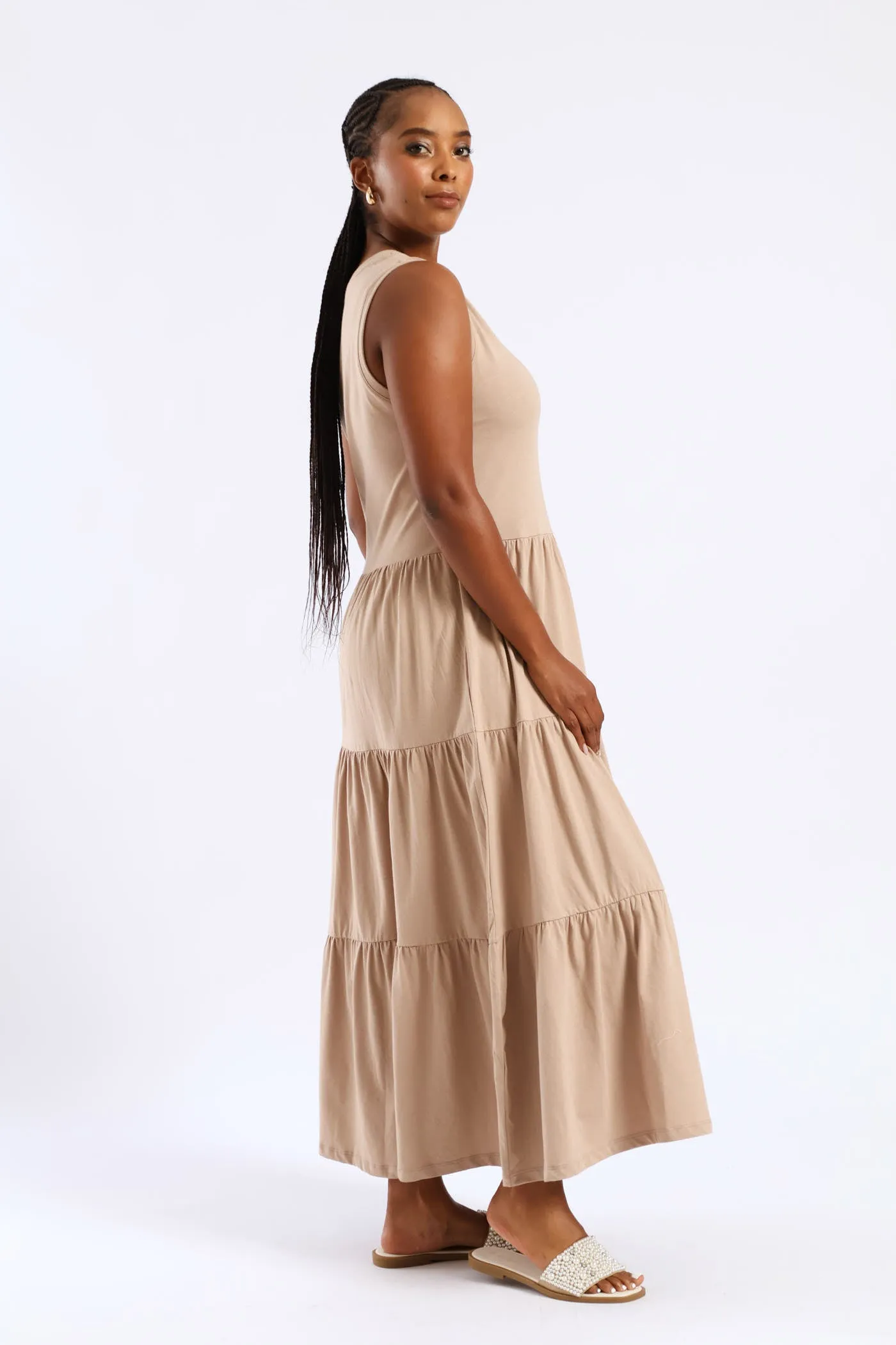 Rib Neck Tiered Cotton Midaxi Dress - Taupe sold by Edgars product image thumbnail 3