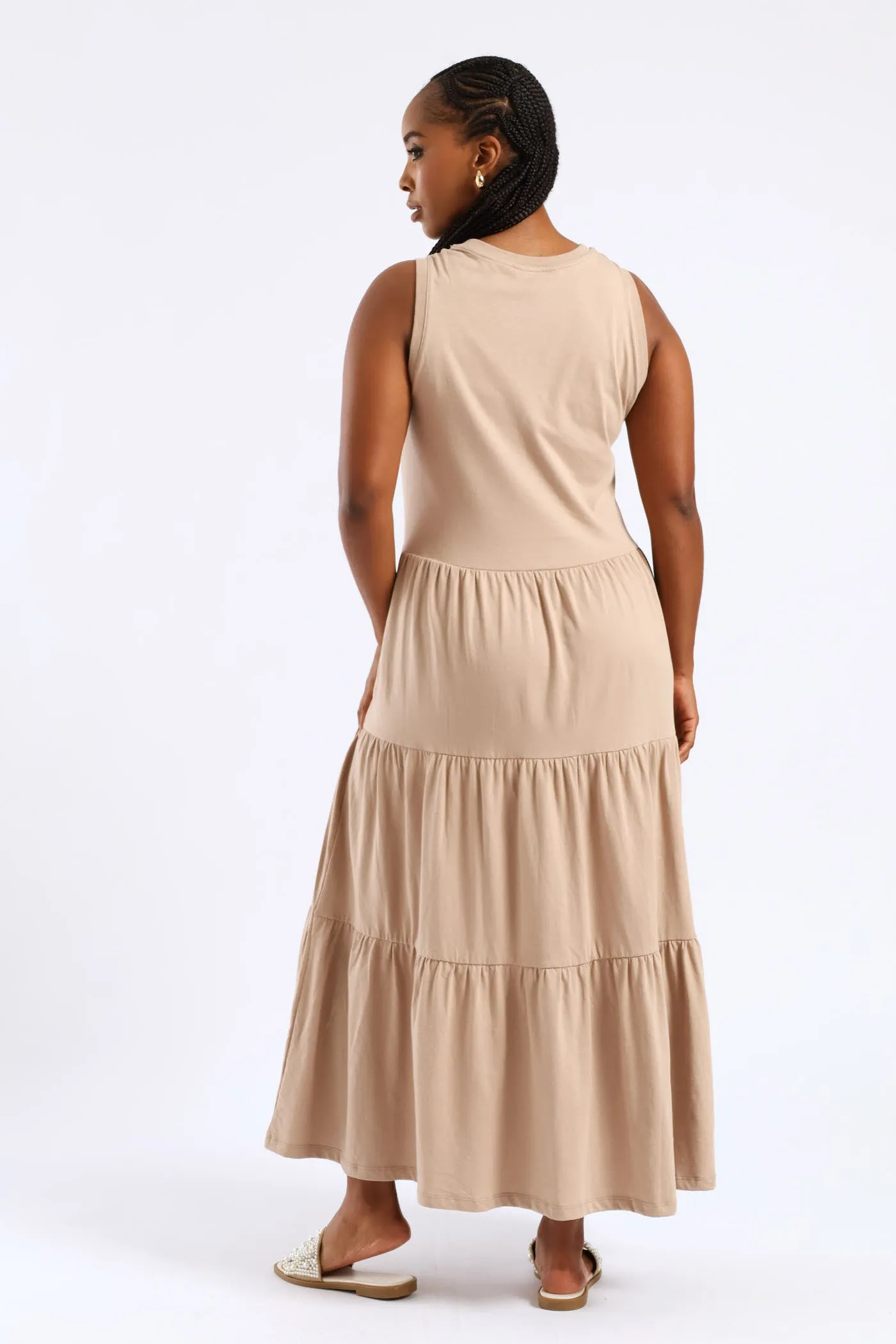 Rib Neck Tiered Cotton Midaxi Dress - Taupe sold by Edgars product image thumbnail 4
