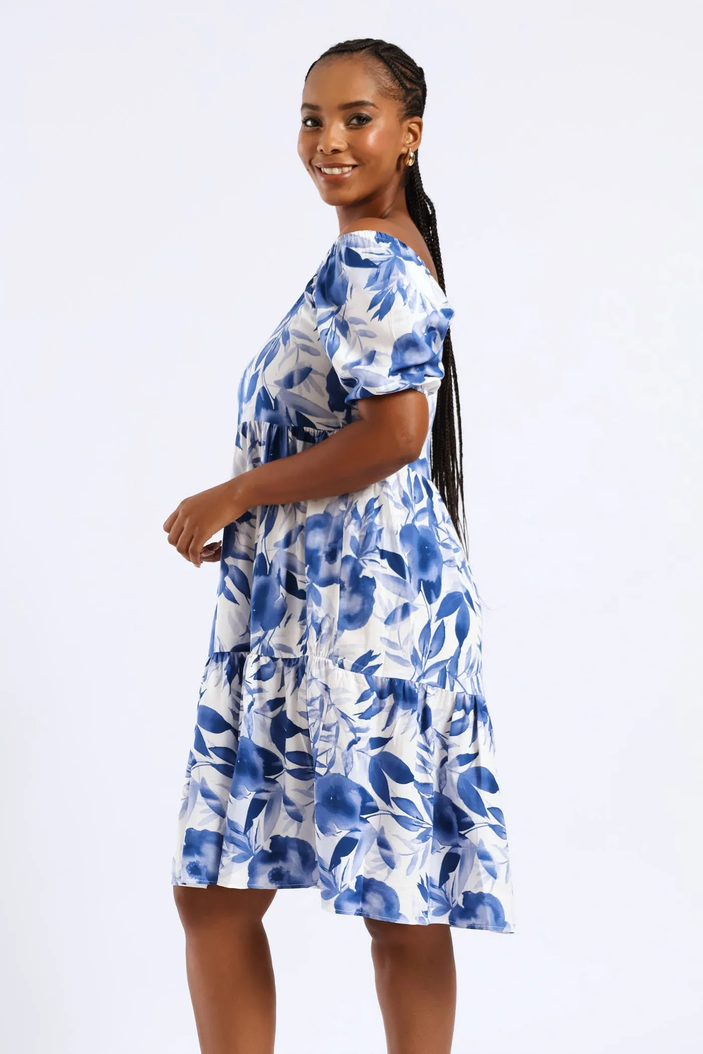 Printed Tiered Gypsy Mini Dress - White/Blue sold by Edgars product image thumbnail 3