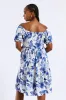 Printed Tiered Gypsy Mini Dress - White/Blue sold by Edgars
