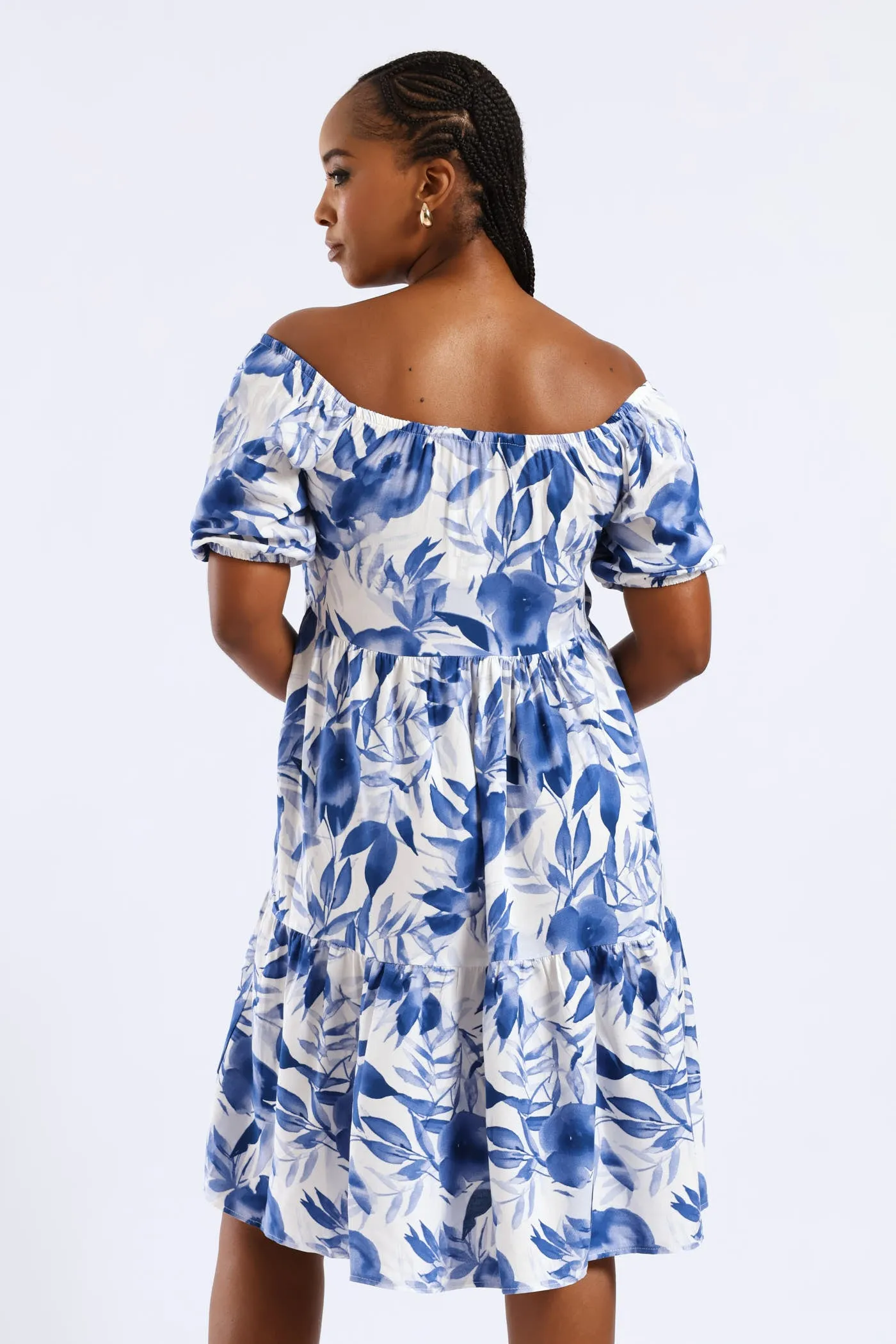 Printed Tiered Gypsy Mini Dress - White/Blue sold by Edgars product image thumbnail 4