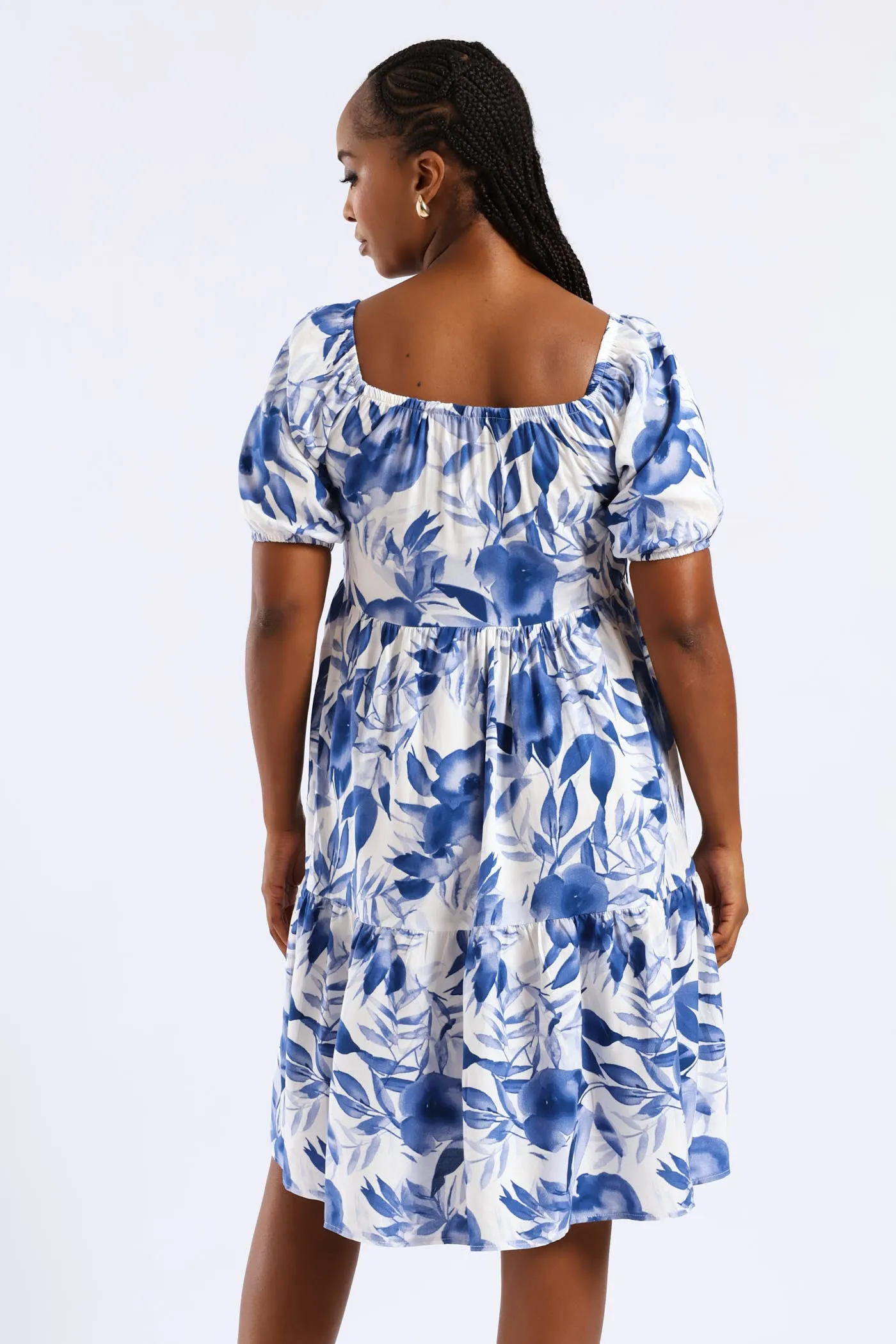 Printed Tiered Gypsy Mini Dress - White/Blue sold by Edgars product image thumbnail 5