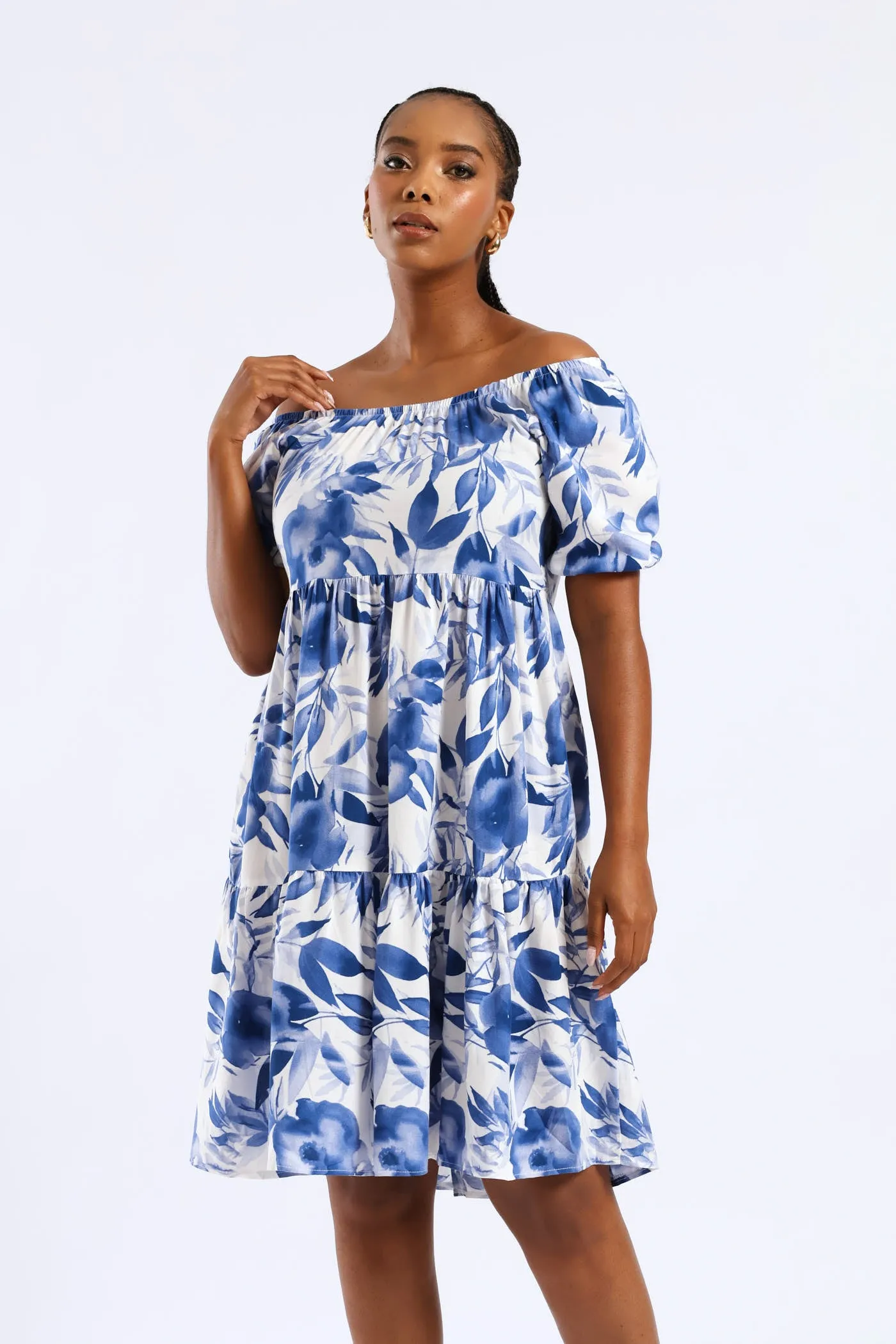 Printed Tiered Gypsy Mini Dress - White/Blue sold by Edgars product image thumbnail 2