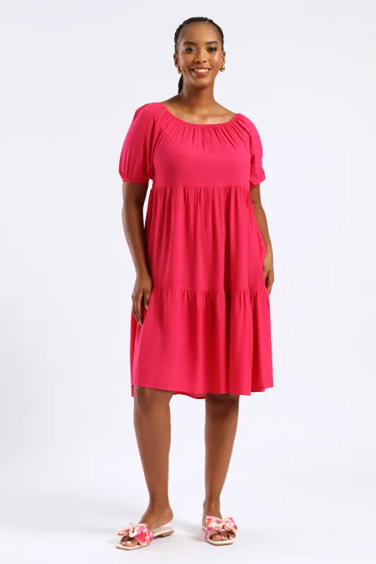 Tiered Gypsy Mini Dress - Magenta sold by Edgars