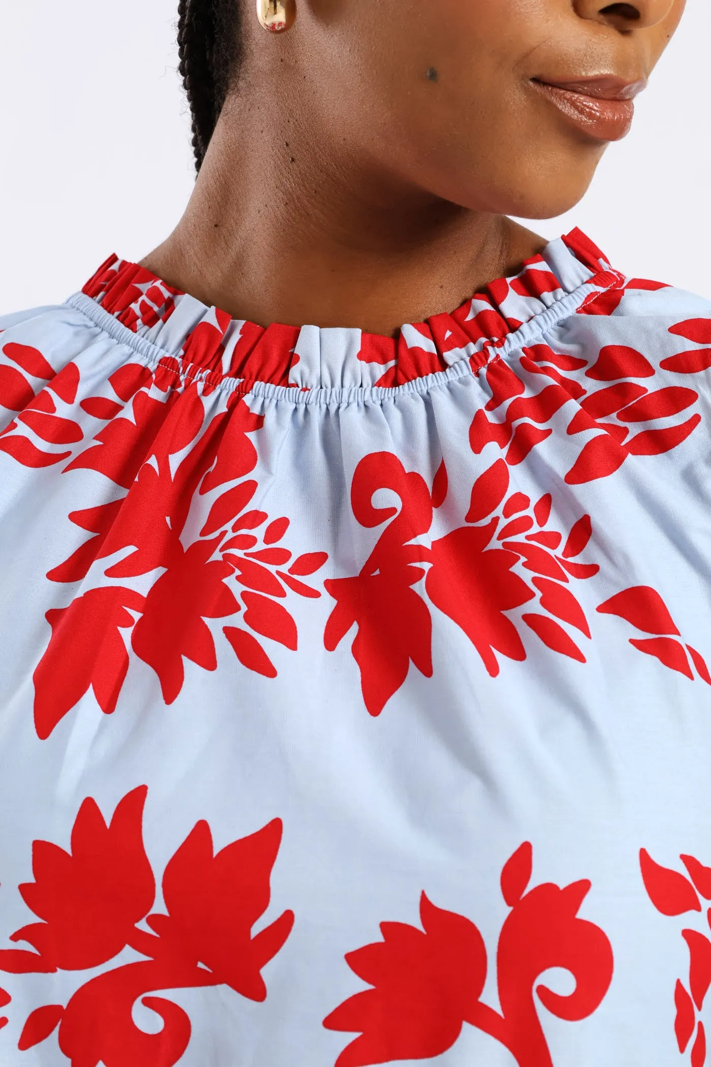 Frill Neck Tiered Hilo Flared Midi Dress - Light Blue/Red sold by Edgars product image thumbnail 2