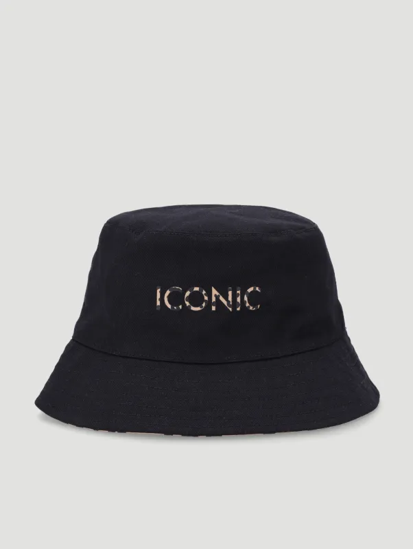 Girls Leopard Print Reversable Bucket Hat - Black sold by Edgars