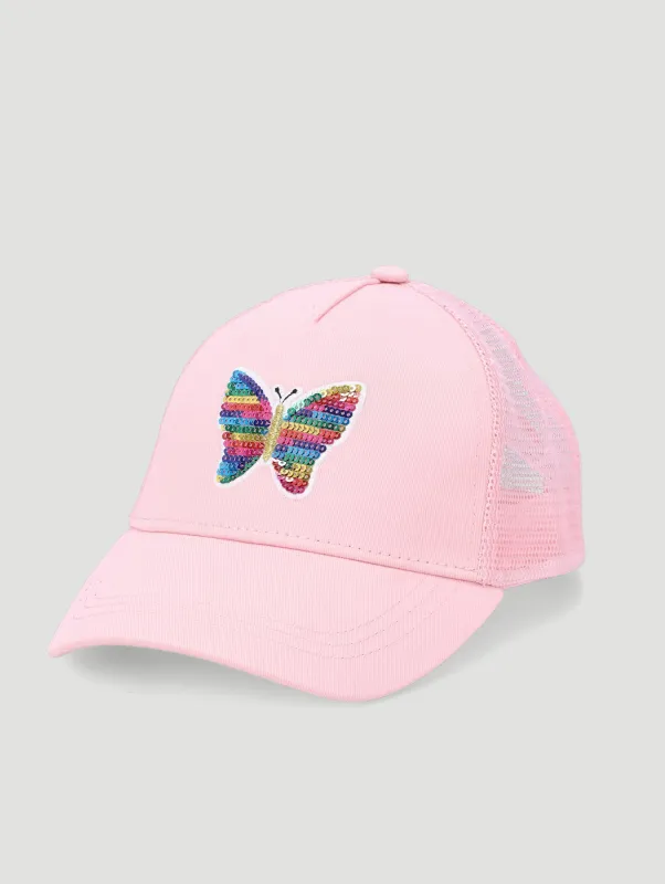 Pre-Girls Butterfly Sequins & Mesh Cap - Pink sold by Edgars