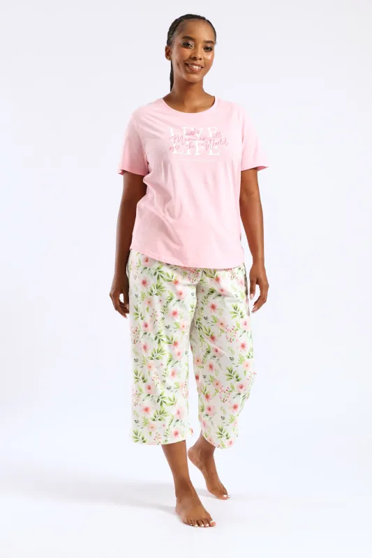 Live Life Tee & Capri Pant Set - Pink sold by Edgars