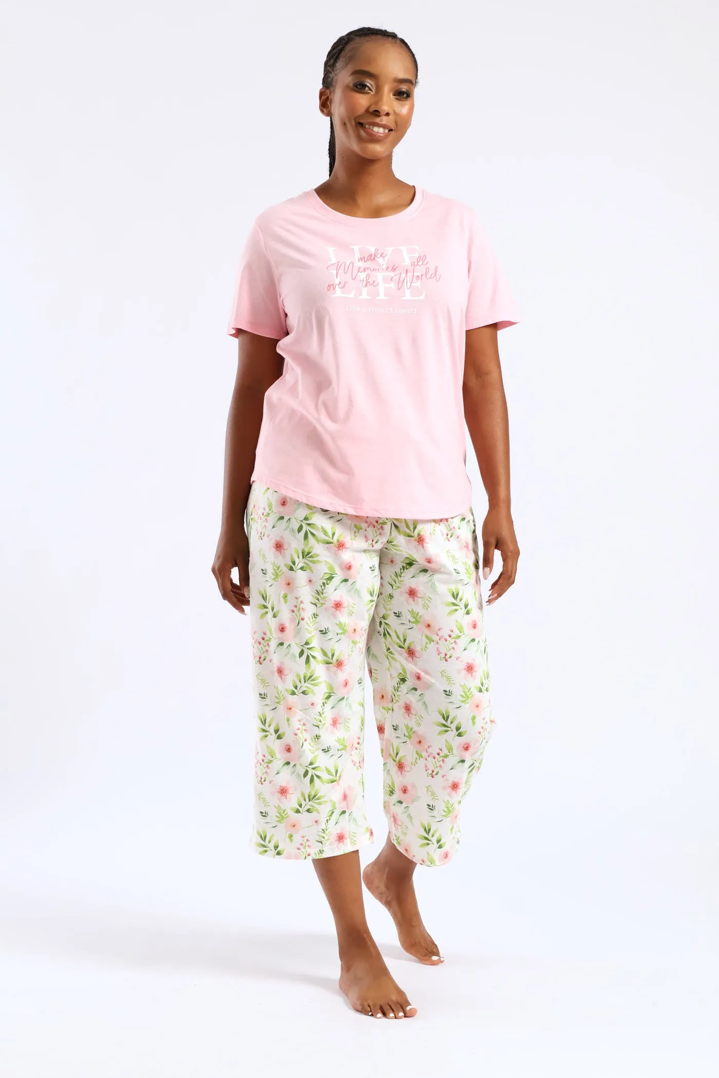 Live Life Tee & Capri Pant Set - Pink sold by Edgars