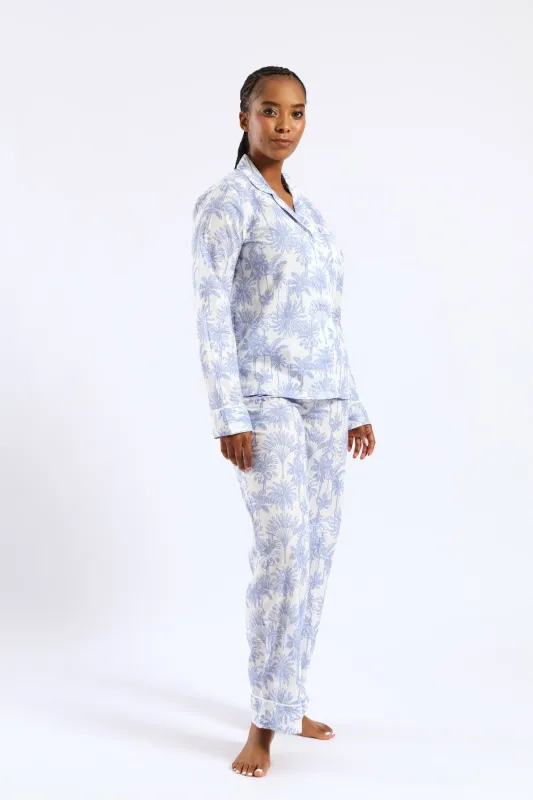 Cotton Palms Button Through & Pant Set - White/Blue sold by Edgars